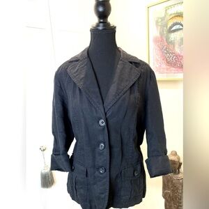 Olsen Europe black short button blazer with shorter sleeves w/ slits, back panel
